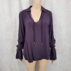 Paige Black Cherry Tie Neck Cuff Long Sleeve Boho Poet Blouse Top Renaissance
